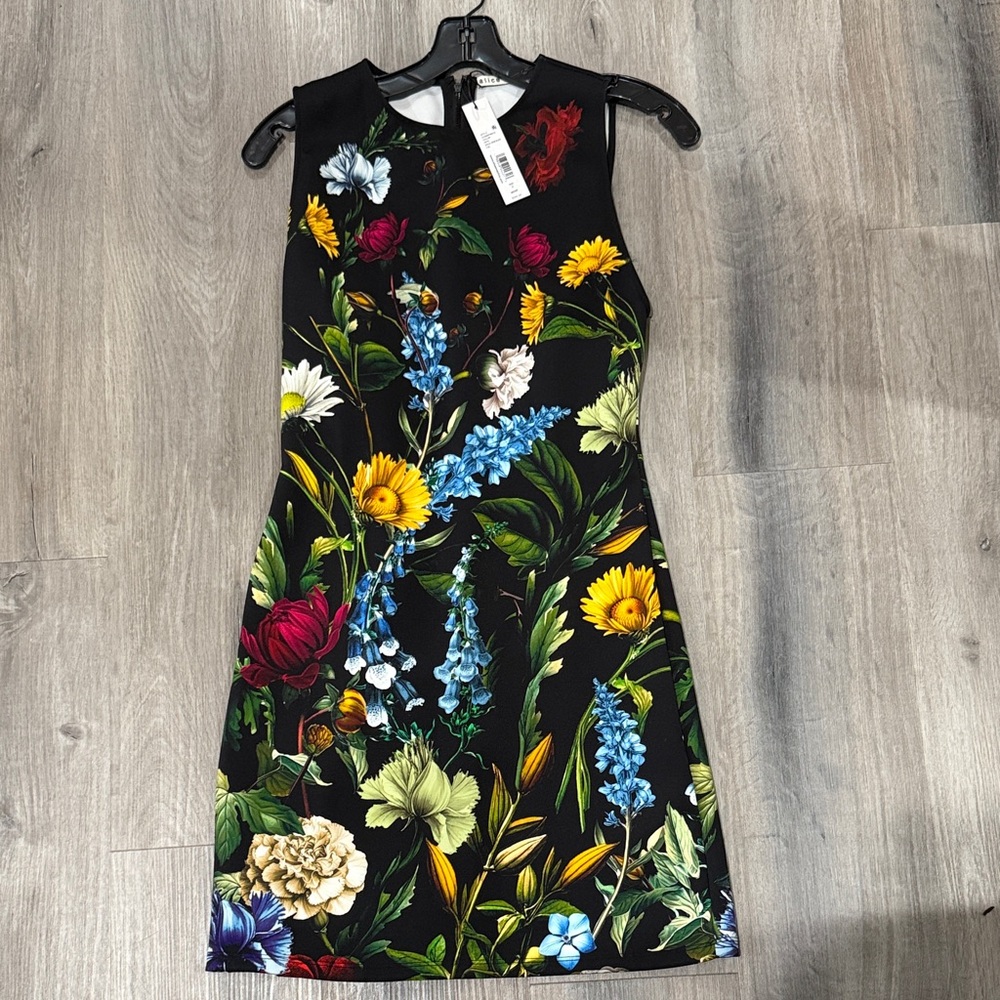 Alice + Olivia Black Dress with Vibrant Floral Design